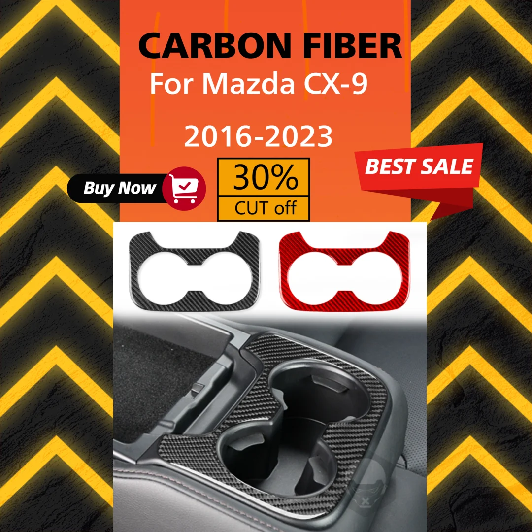 For Mazda CX-9 2016-2023 Carbon Fiber Center Console Cup Holder Protector Decorative cover Car interior Accessories sticker