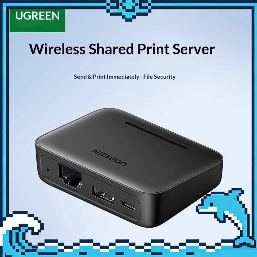 UGREEN 10941 Wireless USB Print Server Network Printer Sharing Adapter Automatic Queue Switching.
