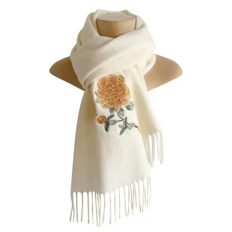 

100% шерстяной шарф, женский длинный шарф с кисточками в китайском стиле, зимние шарфы, женская шаль, теплые подарки, женский шейный платок