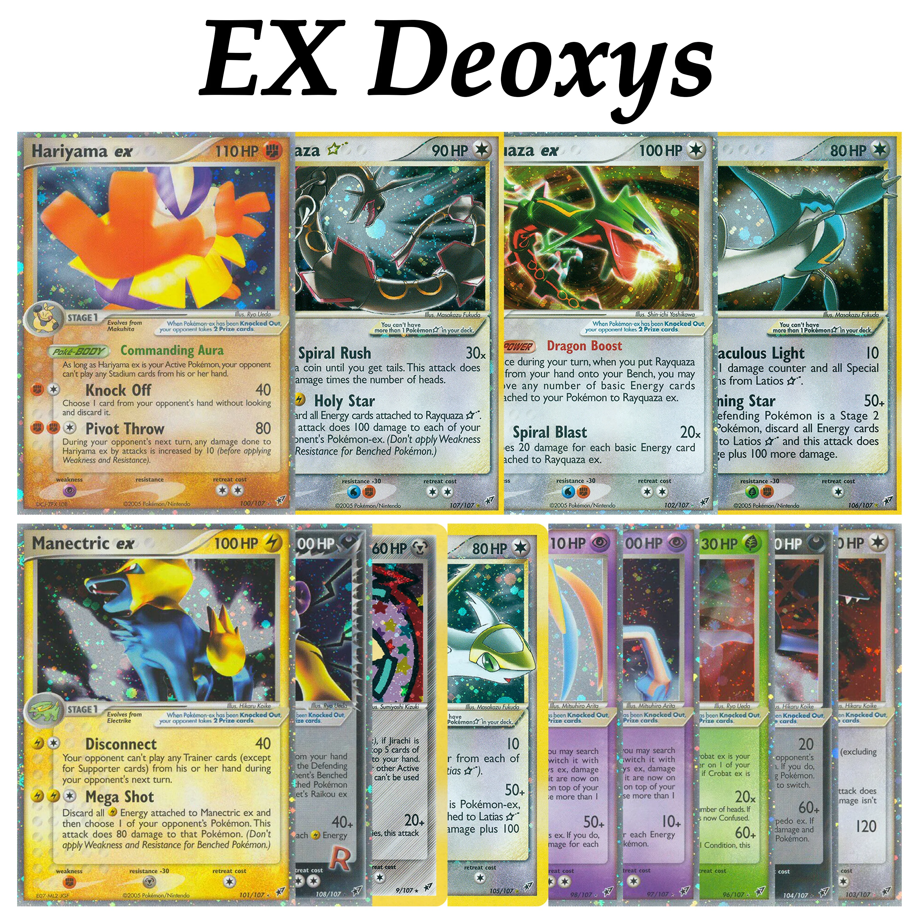 Image of PTCG Pocket EX Deoxys Crobat Jirachi Latios Sharpedo Salamence Hariyama Deoxys Rayquaza Cosmos Holo Gold Star UR Proxy-Karten