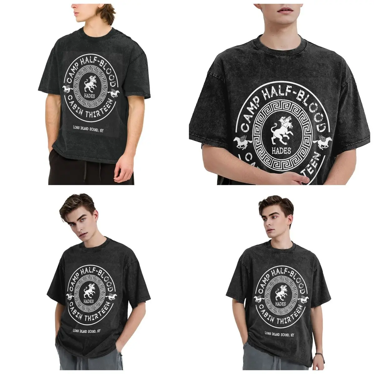 Cabin Thirteen Hades Percy Jackson Camp Half-Blood Short Sleeve T-Shirts Washed Tops Tees Streetwear T Shirt for Men woman