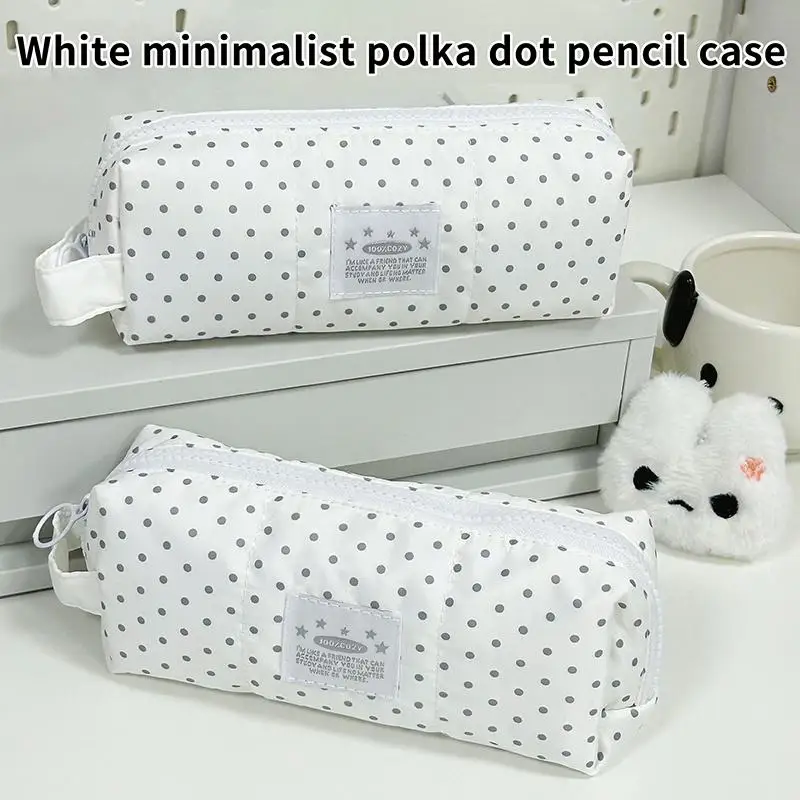 Polka Dot Pencil Case With Soft Padded Fabric And Smooth Zipper Perfect For Students School Office Stationery Storage