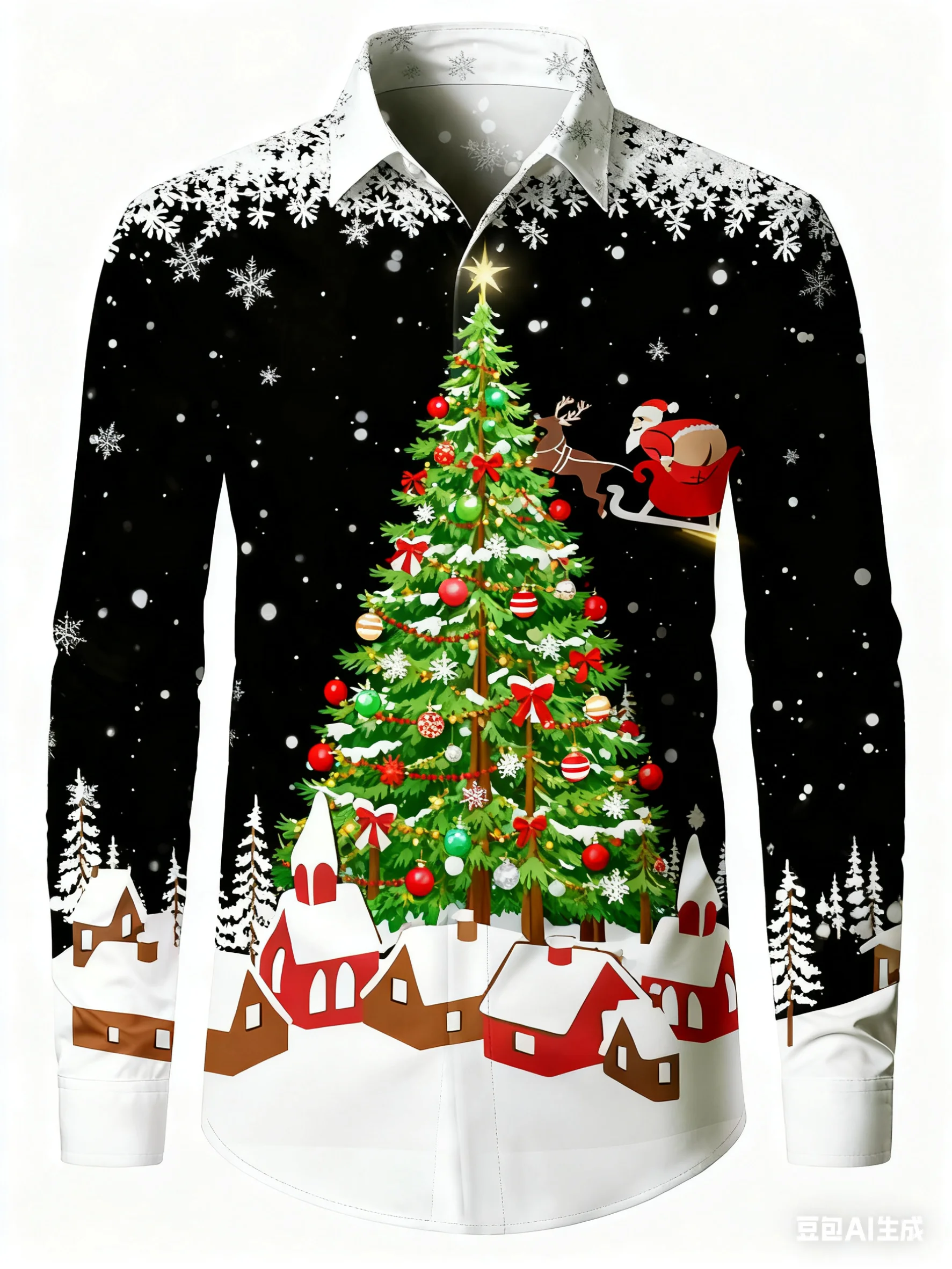 

2025 Рождественская мужская рубашка Санта-Клауса со снежинками, классическая рубашка с длинным рукавом, модная повседневная уличная праздничная весна-осень-зима