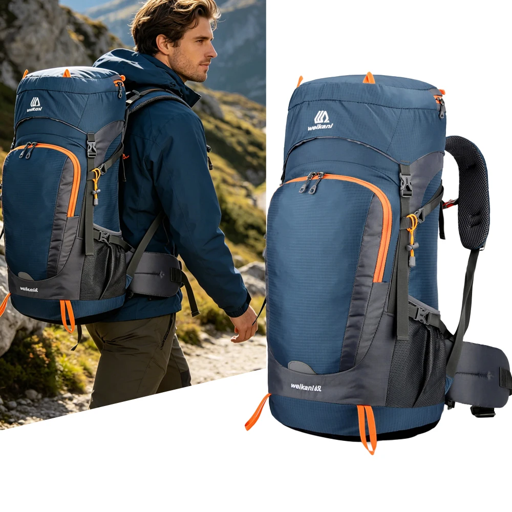 65L Waterproof Hiking Backpack with Free Rain Cover Large Capacity Outdoor Travel Daypack For Camping Climbing Mountaineering