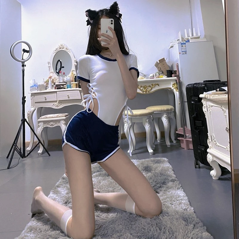 Sexy Japanese Sports Uniform Costume Gymnastic Outfit Kawaii Anime Cosplay For Women Summer Shorts Short Sleeve Two Pieces