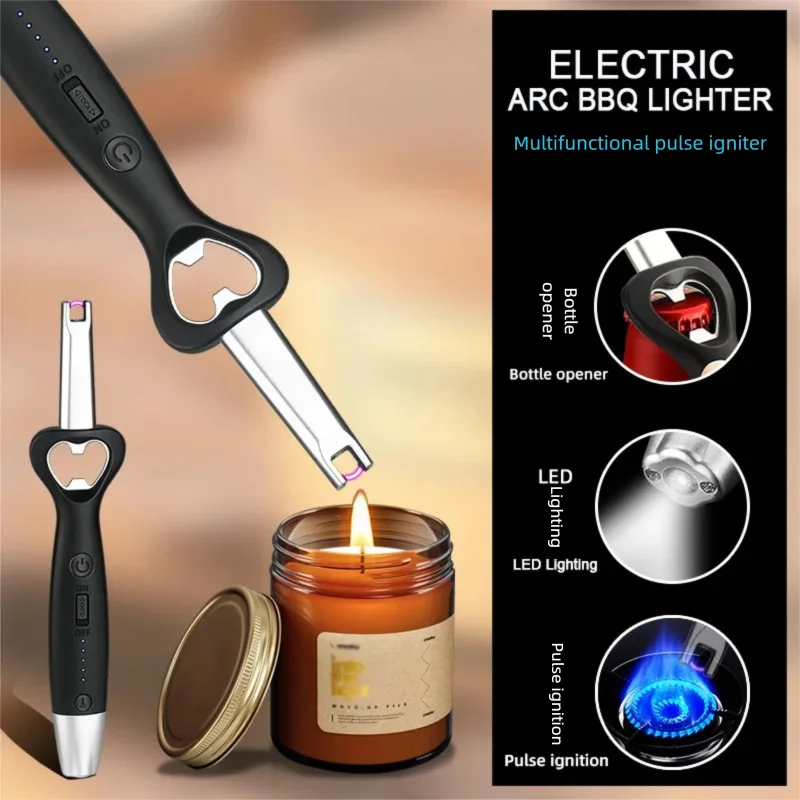USB electronic cigarette lighter, pulse arc, kitchen baking, multifunctional with wine, flashlight, igniter