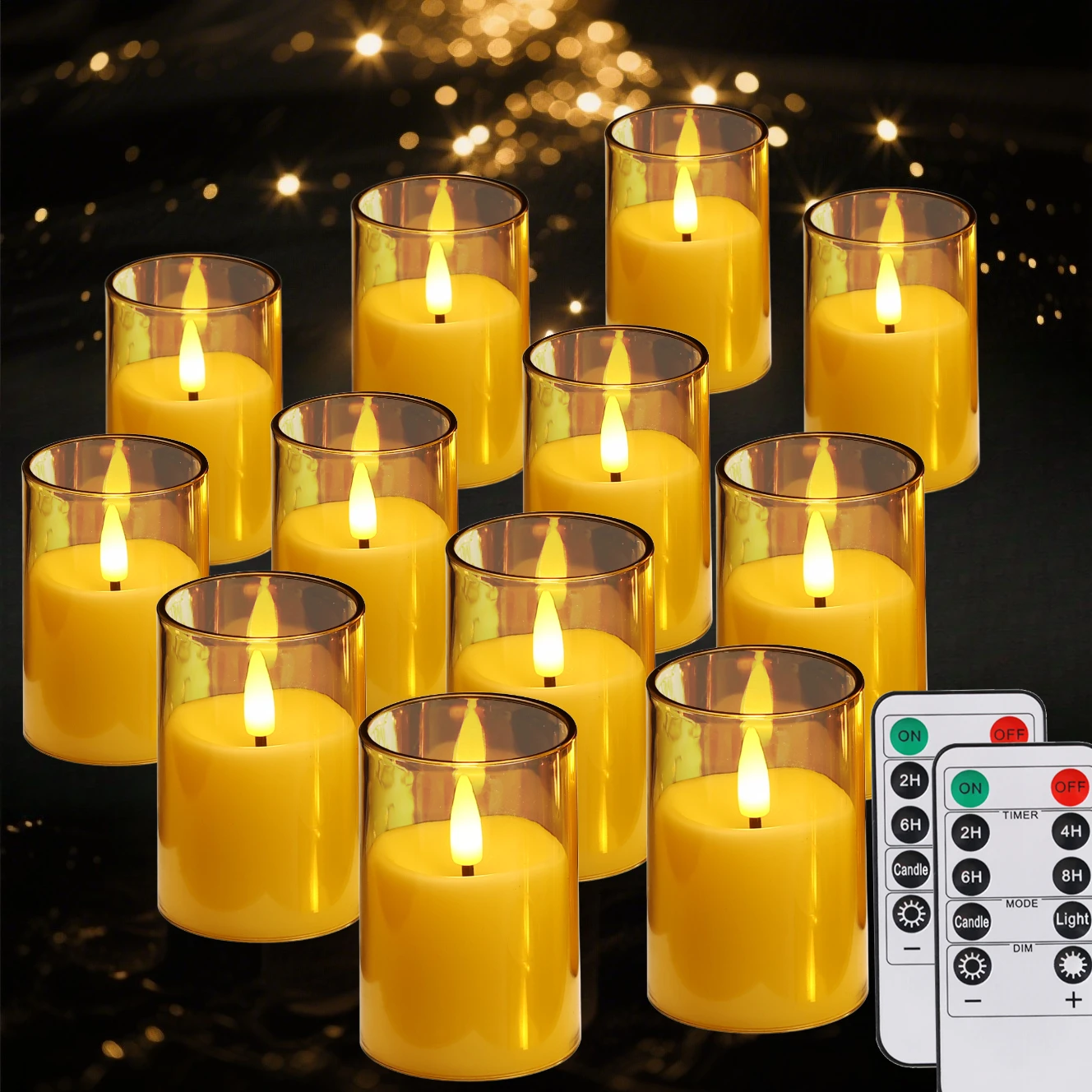 Set of 6/12 Acrylic Flameless Flickering LED Candles with Remote & Timer 3D Wick Pillar Electronic Candles for Wedding Christmas