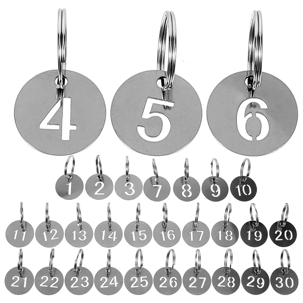 Stainless Steel Number 30MM Plate Cards Locker Tags Key Rings Labels Hanging Portable Metal Tabs