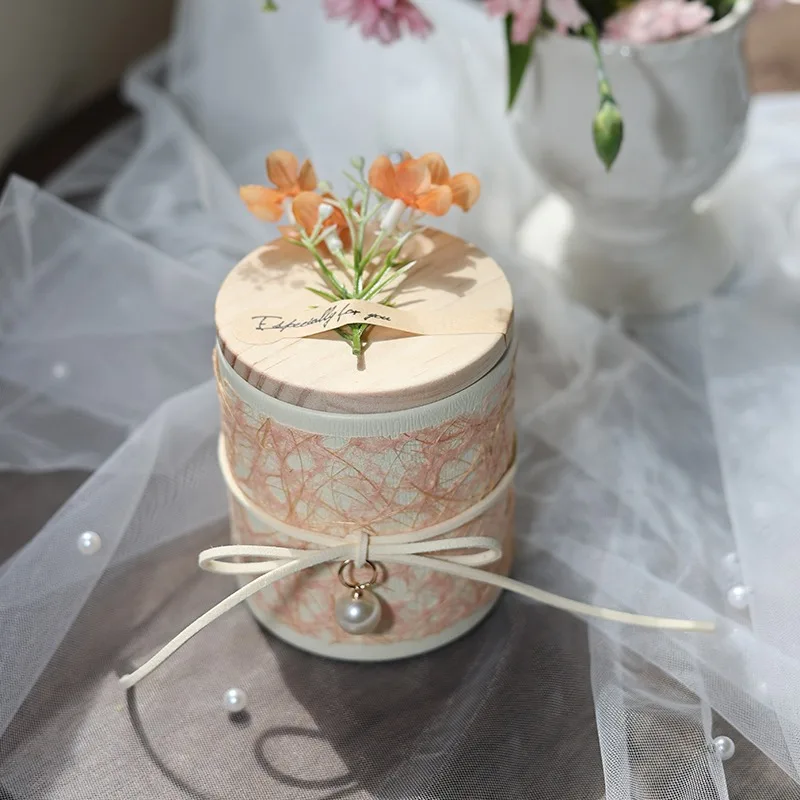 

10Pcs Creative Wedding Gift Box Wooden Lid Paper Boxes Candy Packaging Baby Shower Party Favors Festival Supplies