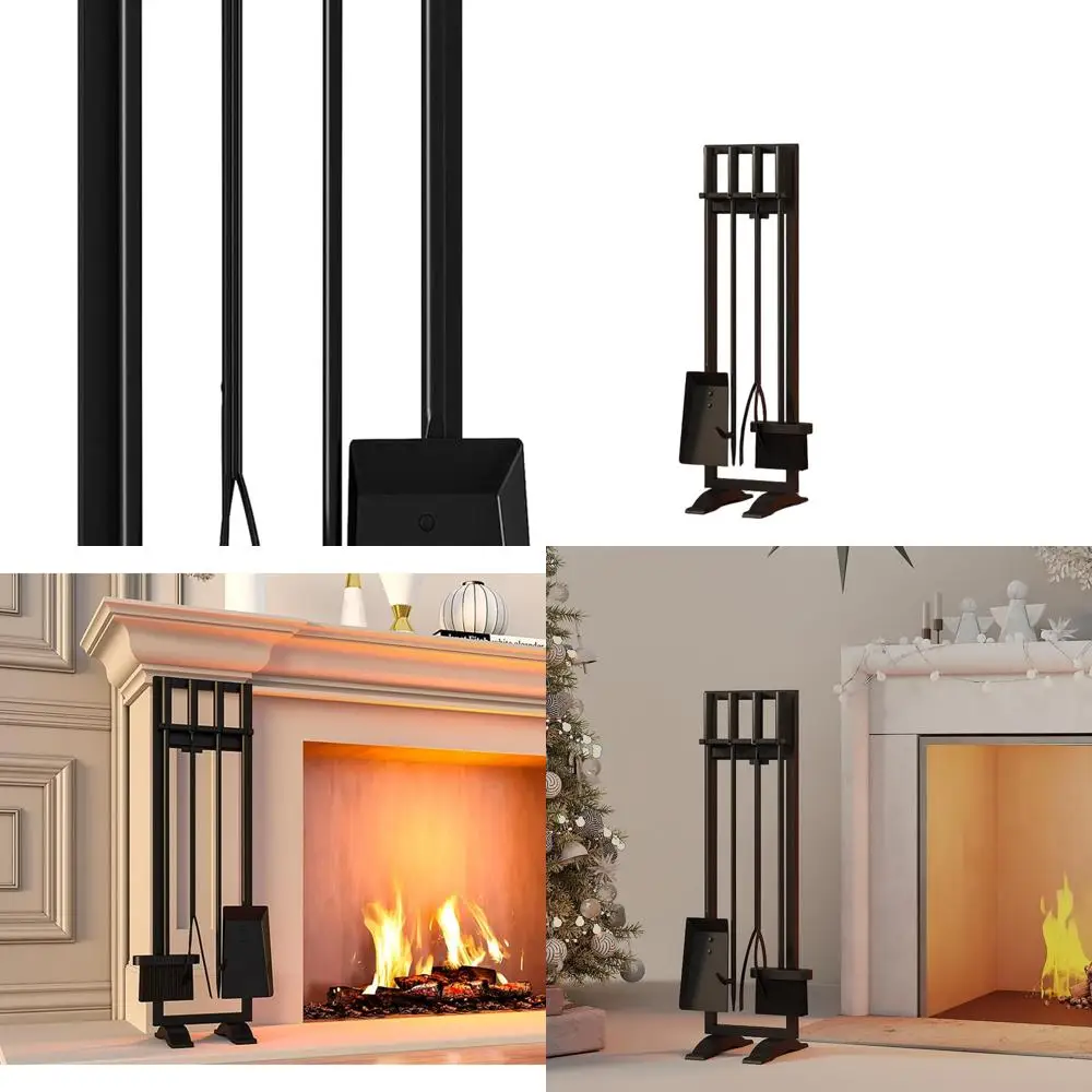 

5-Piece Wrought Iron Fireplace Tool Set with Stand for Indoor Fireside Use