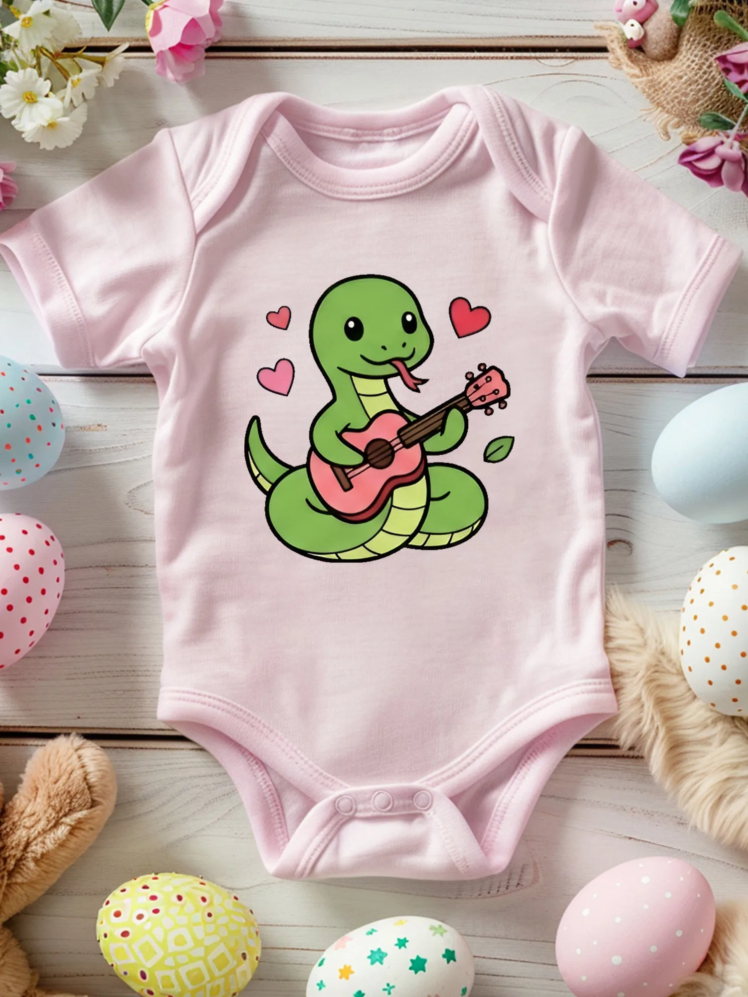 

Милый детский костюм унисекс со змеей на День святого Валентина, мягкий комбинезон из 100% хлопка, всесезонное розовое боди 190GSM