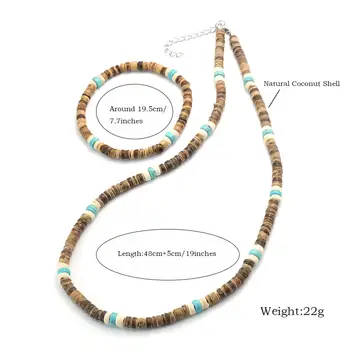 時尚兩件式木珠手鍊項鍊組 男士 天然椰殼 50cm 項鍊 Joias 假日休閒男士日常珠寶 10 最佳銷售 椰子女孩 - №3