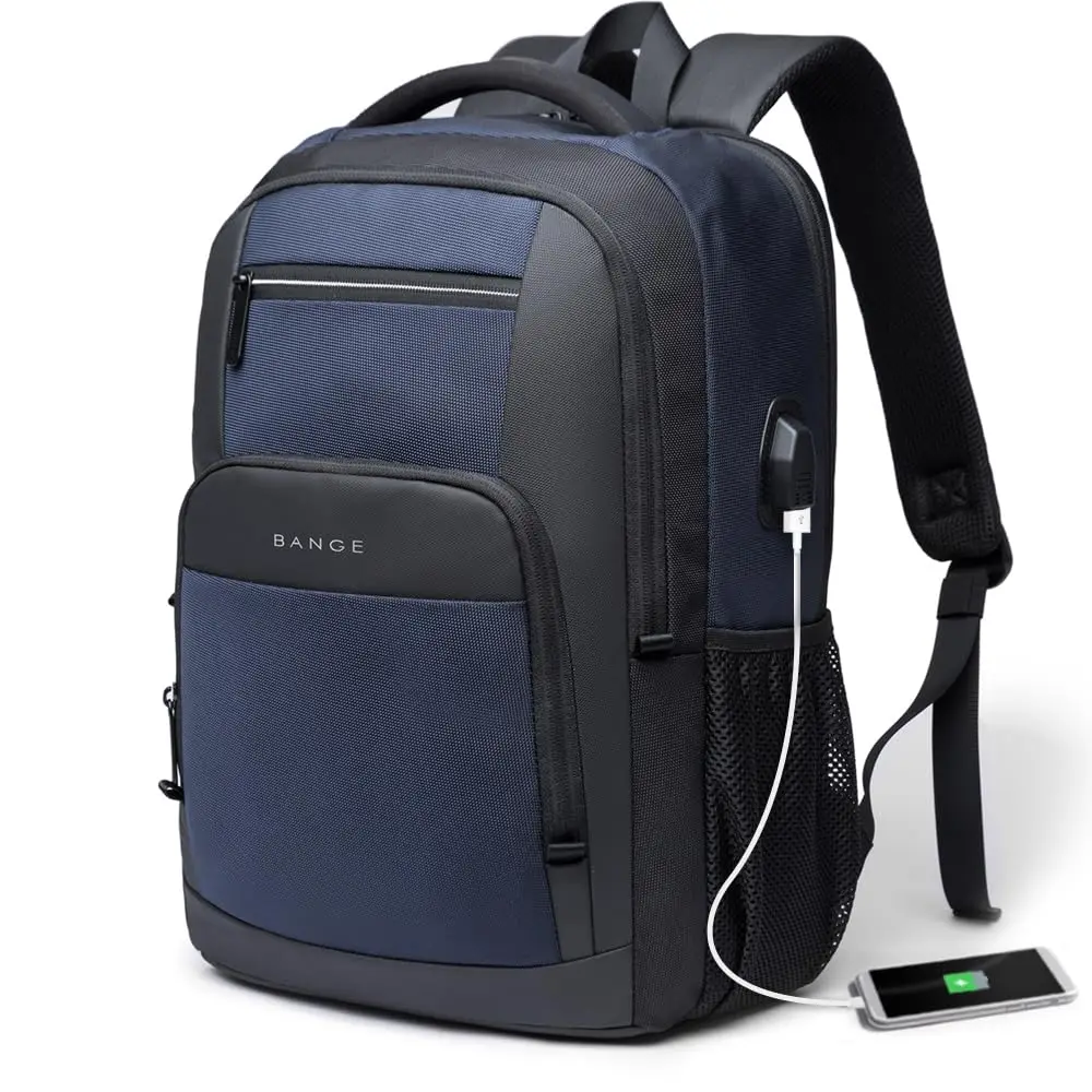 BANGE Lichtgewicht 15,6 inch laptoprugzak Waterdichte USB-oplaadpoort Multifunctionele reizen Wandelen Schooltas Mochila voor heren