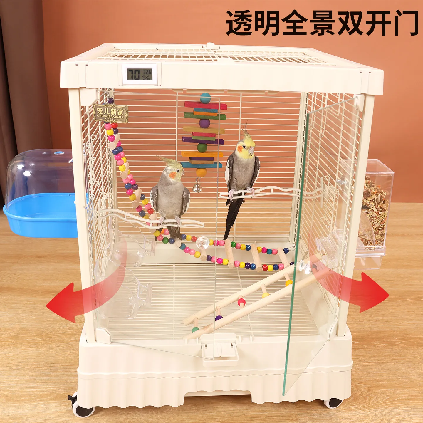 Tempered glass bird cage parrot cage special new splash-proof luxury large villa horizontal silk