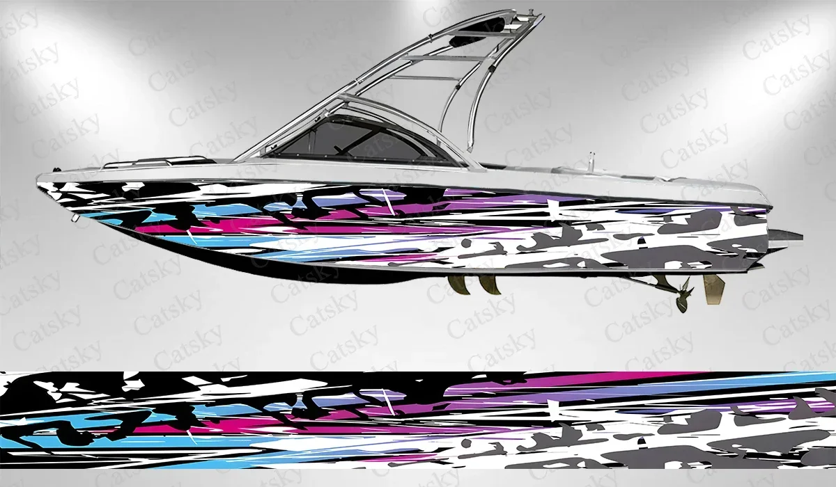 Colorful Striped Abstract Irregular Boat Stickers Vinyl Wrap for Pontoonman Console Deck Boat Fishing Platform Decal Sticker