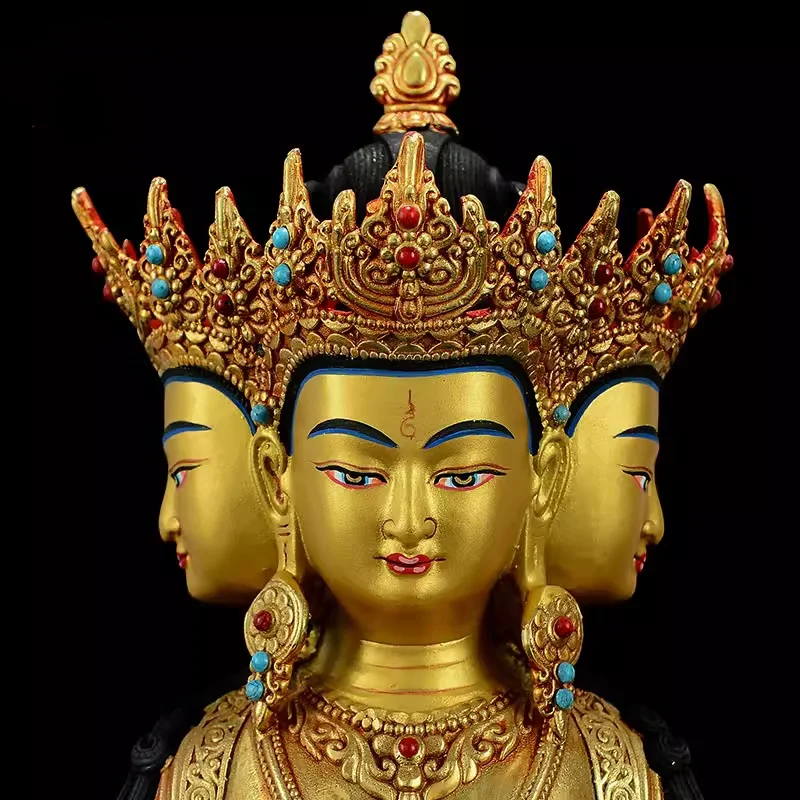 Exquisite copper gilded inlaid colorful beads exquisite crafted carve Vairocana Buddha Statue Feng Shui auspicious ornaments