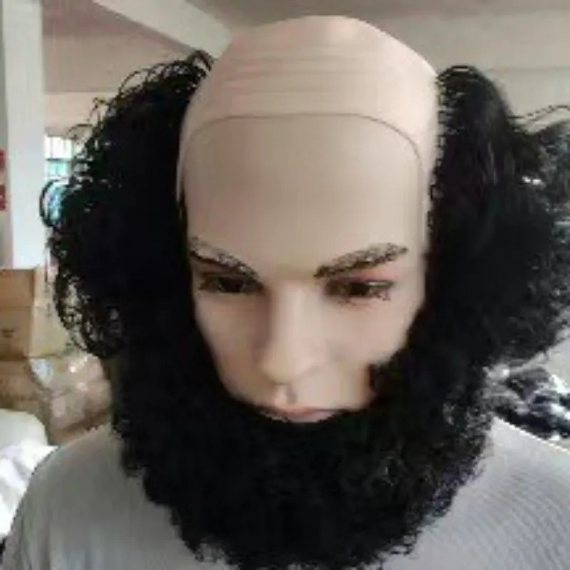 Birthday Party Wacky Prop Bald Wig Beardie Suit Stage Role Playing Headwear Funny Simulation Headgear Man Bald Head Wig Cover