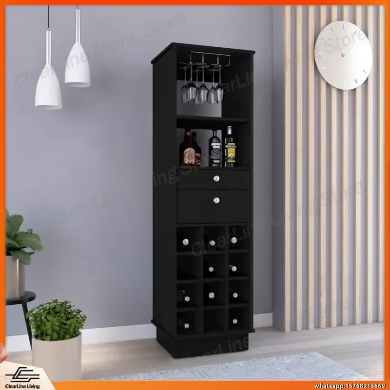

Built-in Wine Rack Bar Cabinet with Two Drawers Modern Home Bar Furniture Stainless Steel Wine Storage Cabinet for Kitchen