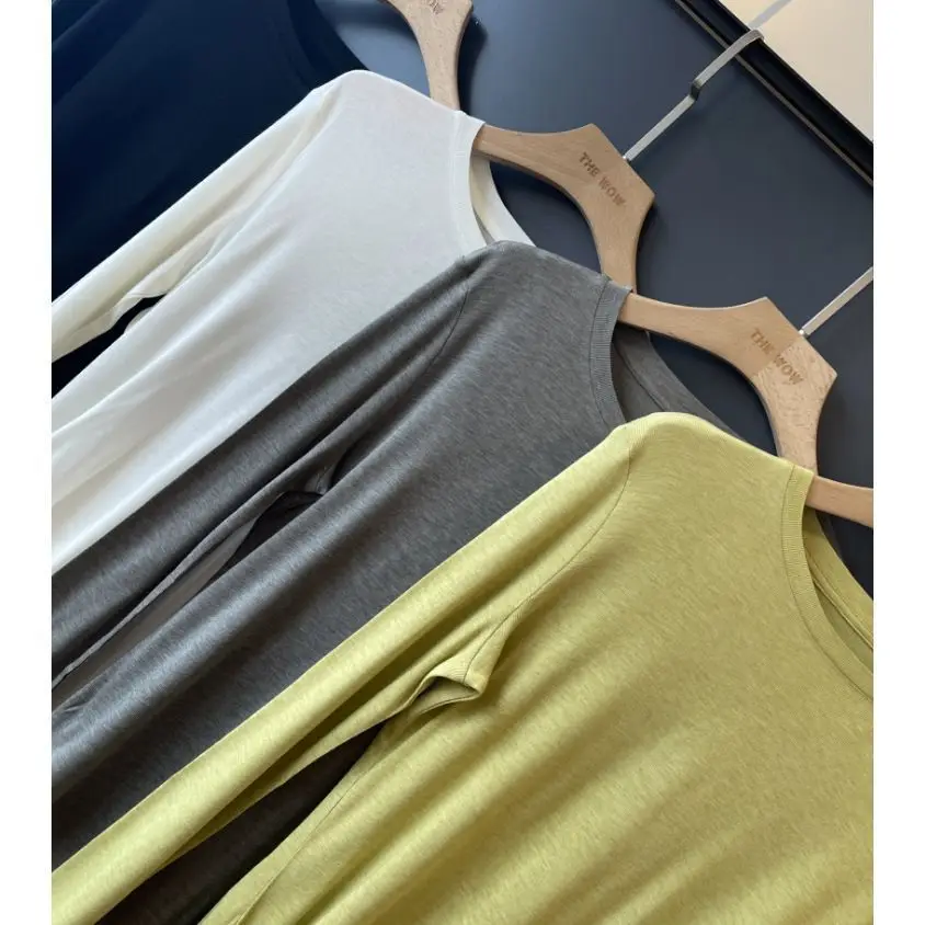 Slimming Long Sleeve Base Shirt Mask T-Shirt Women's Loose Fit Shoulder High Waist Pasted Minimalist Top Commute Style Korean...