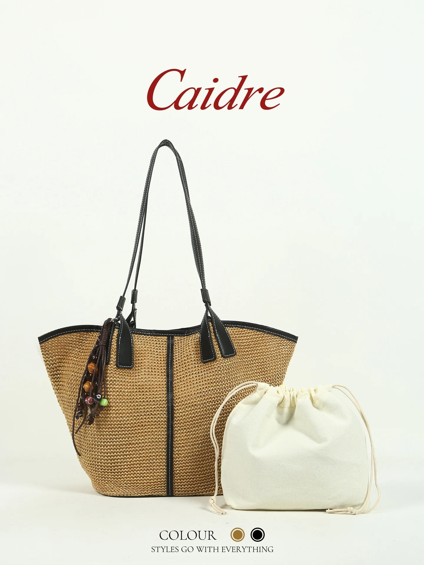 

Caidre Summer Beach Vacation Large Capacity Casual Woven Straw Bag Single Shoulder Tote Bag for Commuting And Traveling