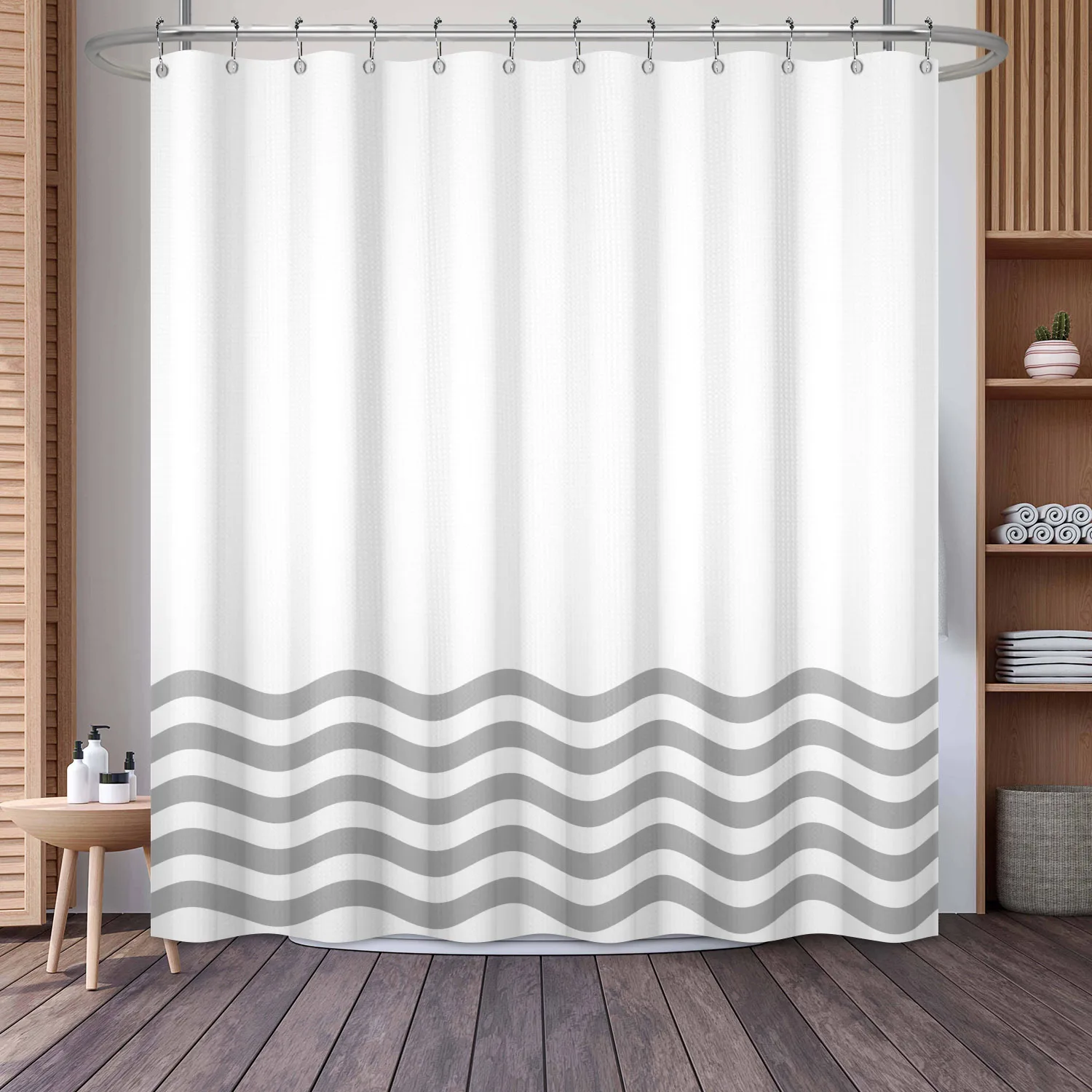 Black White Striped Shower Curtains Creative Wave Lines Modern Minimalist Geometric Bath Curtain Cloth Bathroom Decor with Hooks