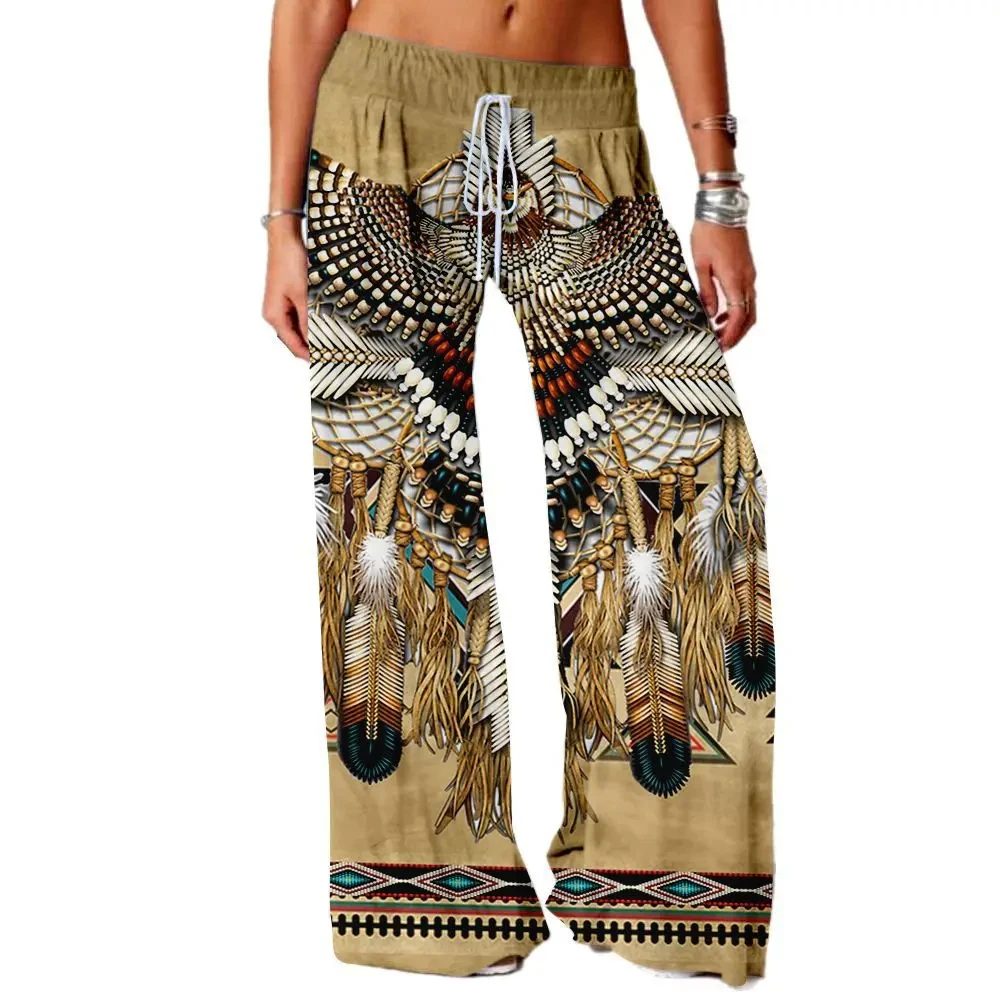 Medieval vintage tribal Indian floral pattern women\'s loose slacks wide leg large size yoga pants