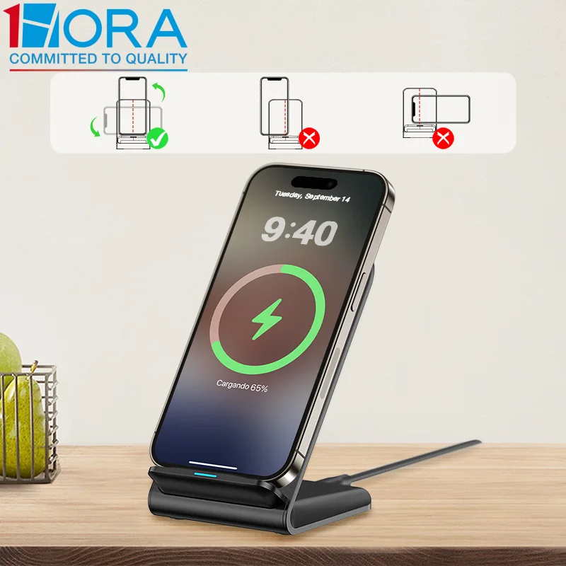 

1HORA Подставка для беспроводной зарядки 15 Вт Защита от быстрой зарядки от перегрузки 60 ° Уголок вертикальный для Motorola и Sony Samsung iPhone