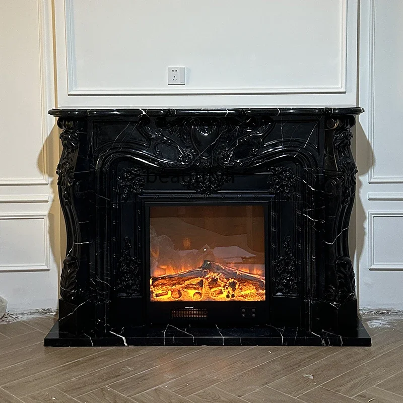 Y183Marble fireplace stone carving European black and white root relief TV decorative stone mantel