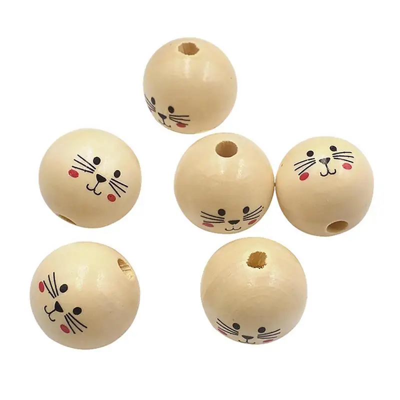 Smile Face Wooden Beads Round Spacer With Hole DIY Children Bead Color Doll Head Wood Beads Home Decoration Accessories