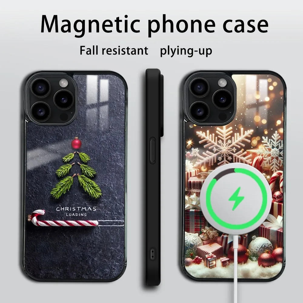 Happy Christmas Phone Case For iPhone 16 15 14 13 12 11 PRO MAX PLUS Mini Magnetic wireless mirror phone case