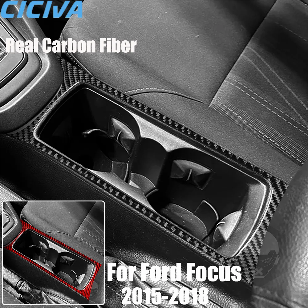 

Real Carbon Fiber Car Accessories Cup Holder Frame Decorative Cover Soft Sticker For Ford Focus MK3 2015 2016 2017 2018