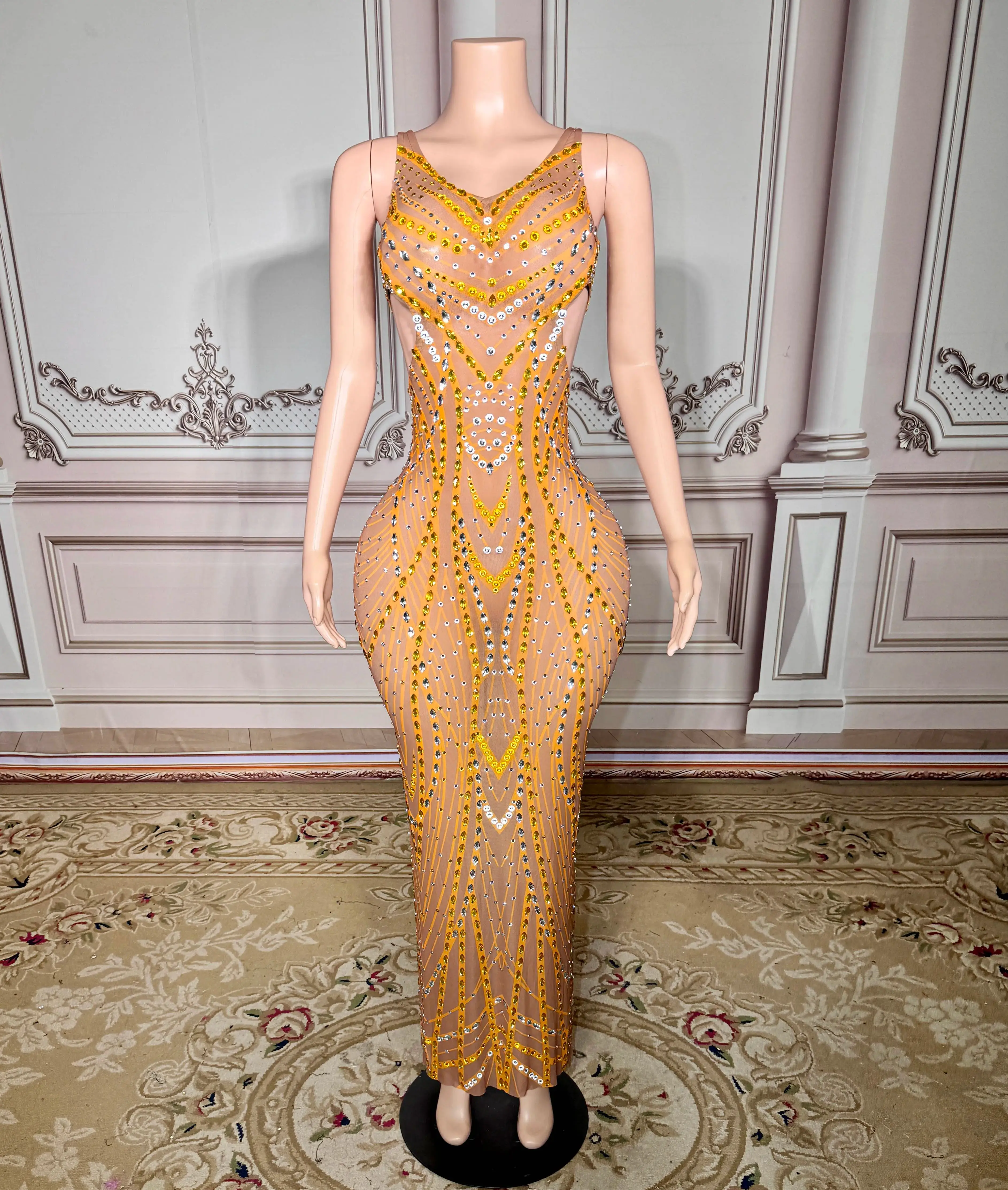 

ZD OEM New Arrival Women's Clothing Luxury Evening Dress Golden Sequin Slim Elegant Sheath Gowns Wedding Party Dresses Lady