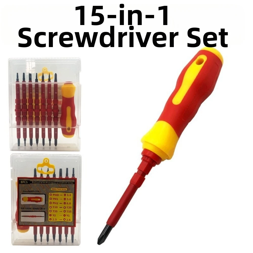 15 in 1 Insulated Screwdriver 1000V Insulated Double-ended Bits Screwdriver Set Ergonomic Handle Insulated Electrical Tools