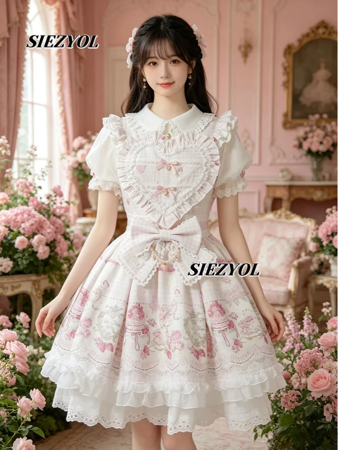 

Japanese Liz Lolita Sweet Girls Clothes Outfits Plaid Bow Ruffle Bubble Short Sleeve Dress New Summer Party Princess Dress