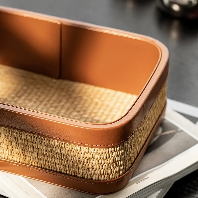 Light Luxury Entryway Catchall Tray, Large Leather Organizer for Keys & Mail, Modern Foyer Table Decor & First Impression Piece