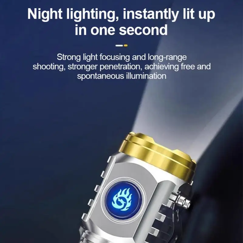LED Mini Flashlight Type-C Rechargeable Waterproof 3rd Gear Adjustable Brightness Strong Lright Self Defense Flashlight Powerful