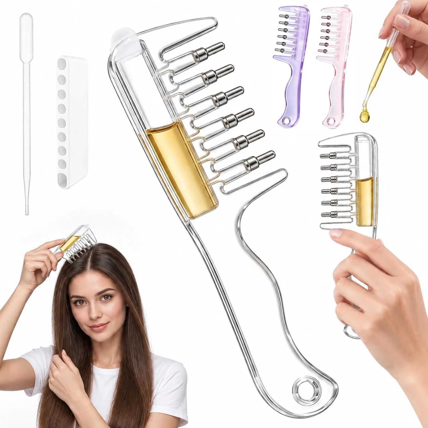 Refillable Scalp Applicator Comb Rolling Ball Massage Hair Root Liquid Essential Oil Serum Dispenser Portable Anti-Leak HairCare