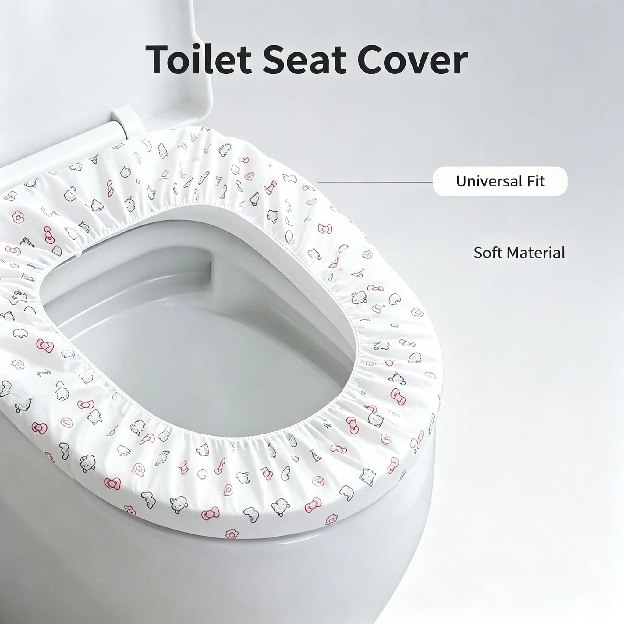 24Pcs Disposable Elastic Toilet Seat Cover Cute Print Full‑Wrap Sanitary Cushion for Travel Hotel Maternity Public Restroom