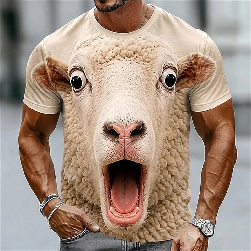 New Men's T-Shirt 3D Funny Surprised Animals Face Print  Pig Bunny Sheep Humorous Graphic Casual Short Sleeve Tops Y2K Clothing