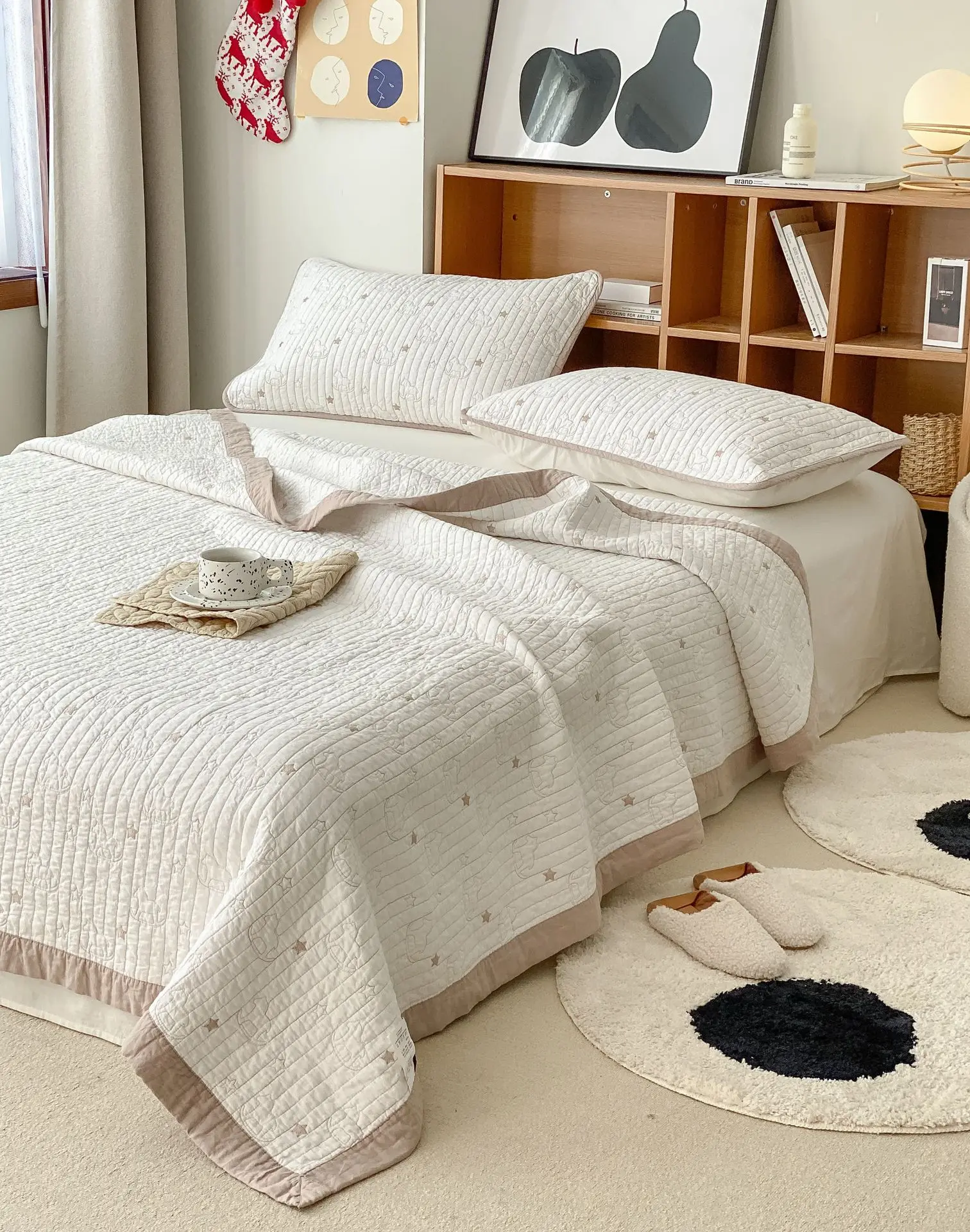 

100% Cotton Kids Quilt Set 3-Piece, All-Season Padded Bedspread with Cartoon Pony Embroidery for Boys Girls Nursery