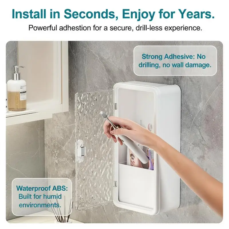 No Drill Wall Mounted Bathroom Storage Box Ventilated Quick Dry Toothpaste Rack for Household Washroom