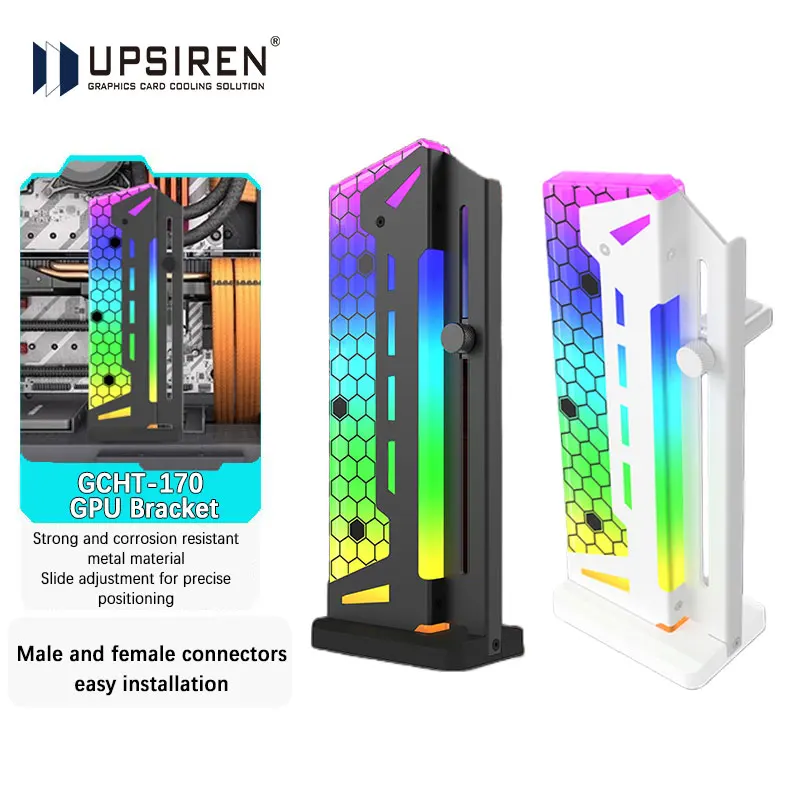 

UPSIREN GCHT-170 ARGB Вертикальный кронштейн для видеокарты Металлический материал Регулировка скольжения для точной позиционирования Мужской и женский