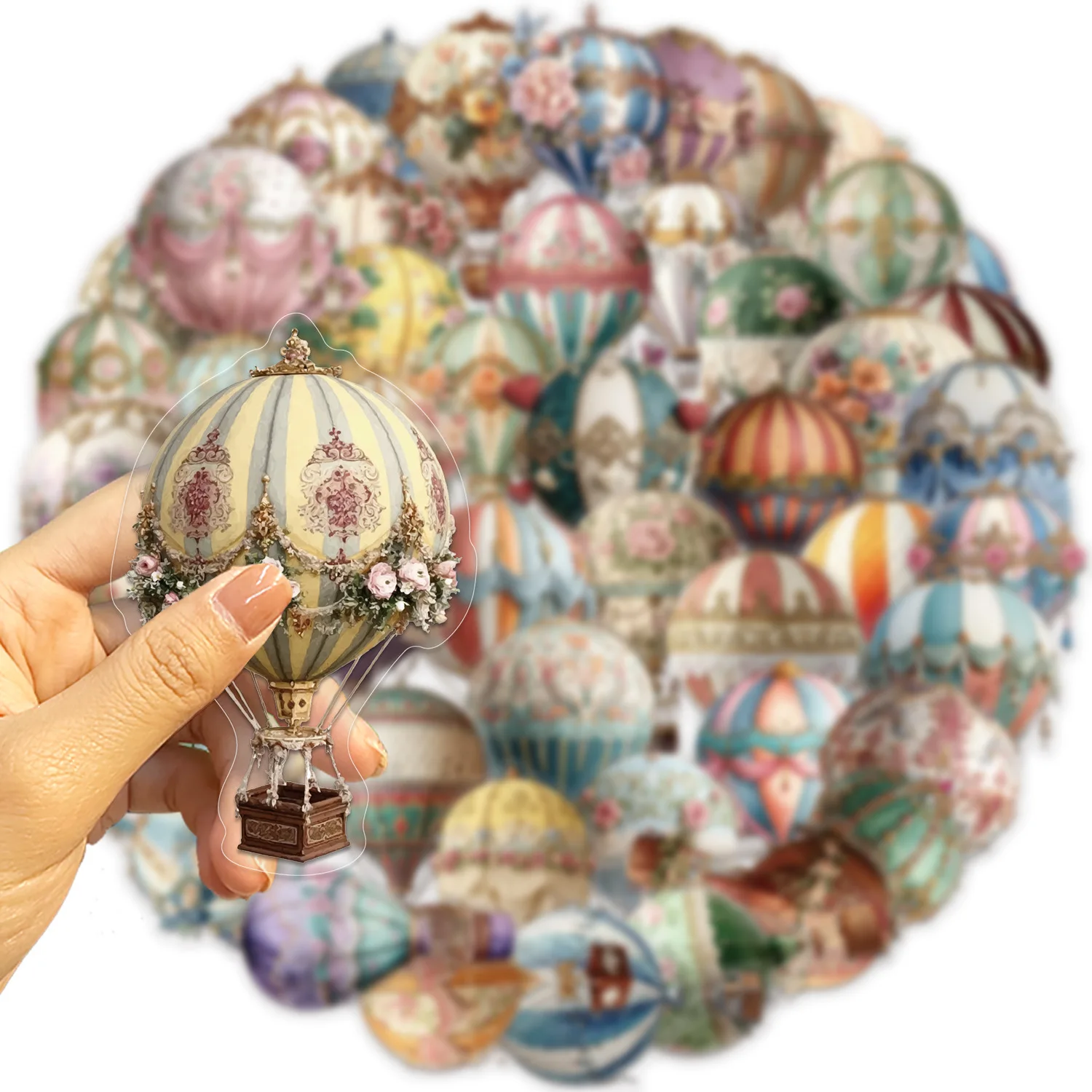 50PCS Vintage Hot Air Balloon Stickers Color Water Bottle Laptop Phone Bicycle Luggage Case Skateboard Children Adult Sticker