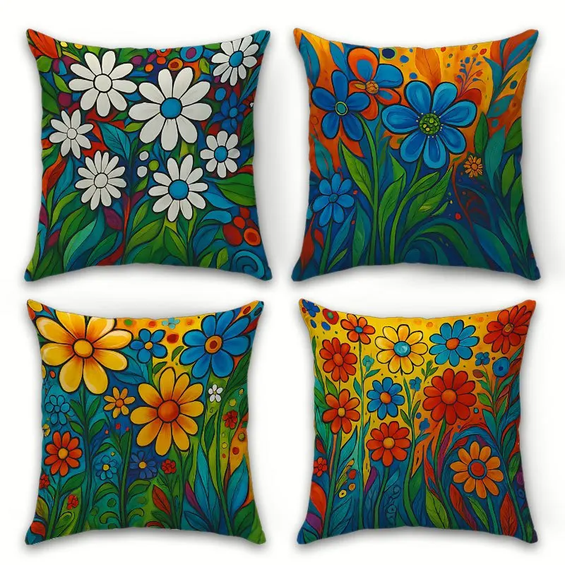 Fresh colorful daisy pattern digital printing pillow cover Short plush Suitable living rooms bedrooms sofas throw cushion cover