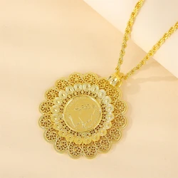 Double Flower Shaped Alloy Pendant Algerian Bride Necklace Napoléon Portrait Golden Coin Pattern Jewelry Sunflowers Designed