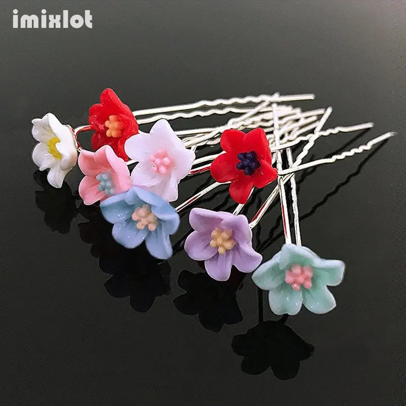 20Pcs Fashion Lily Flower Hair Pins Clips Bride Headpiece U Shaped Flowe Hairpin Wedding Hair Accessories Party Jewelry Gift