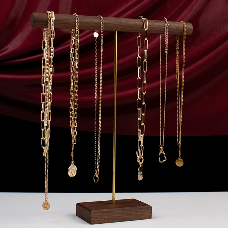 Brass Stand Jewelry Store Display Rack Walnut Landscape Grain Simple Geometric Necklace Display Photography Prop