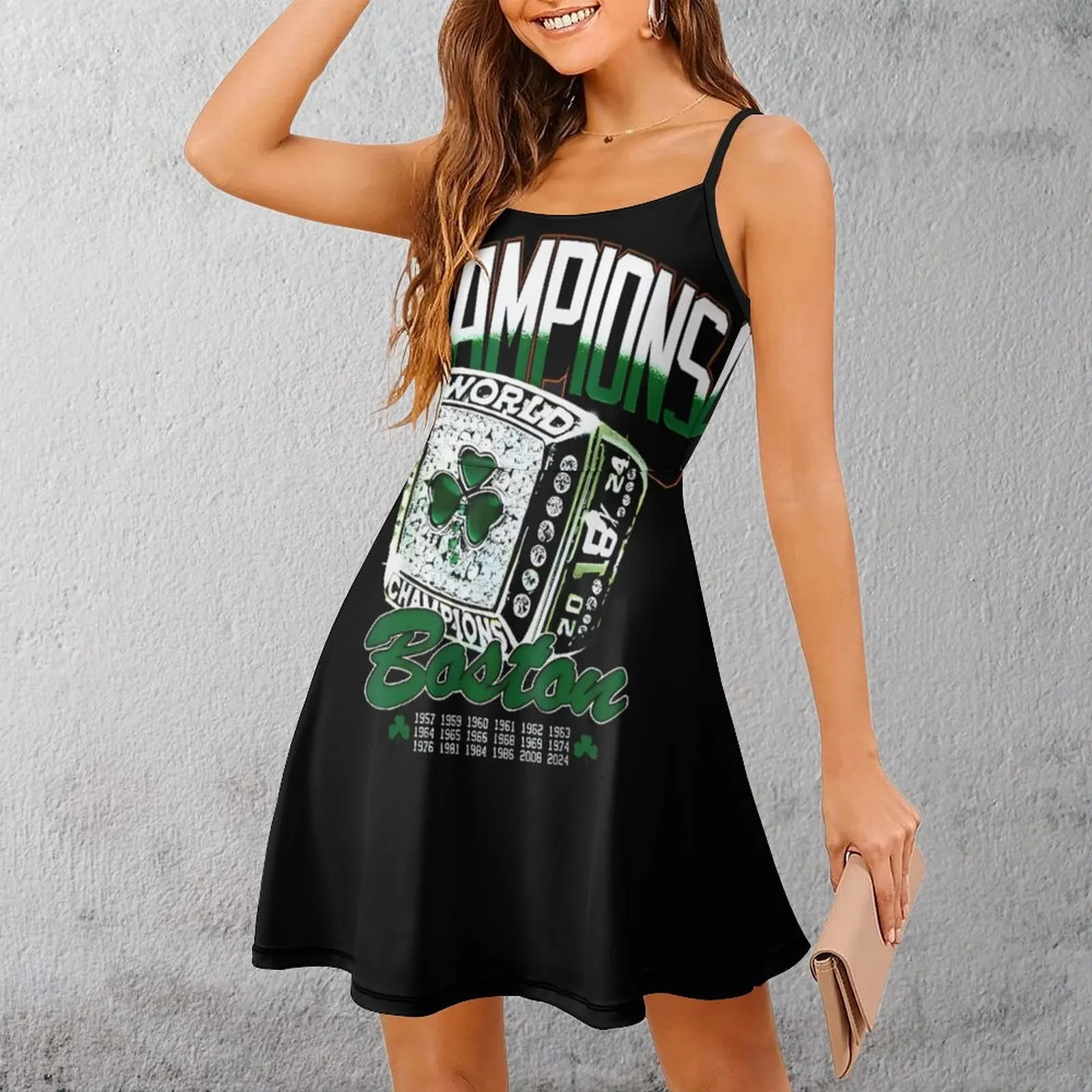 

Boston Celtics Championship Ring Funny Graphic Exotic Woman's Dress Women's Sling Dress Funny Clubs Strappy Dress