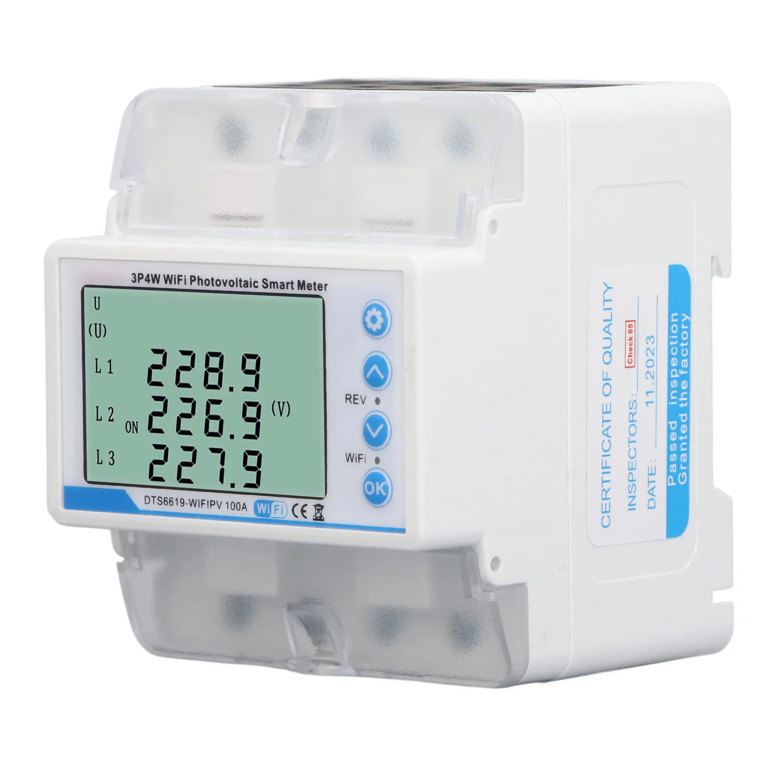 WiFi พลังงานแสงอาทิตย์สมาร์ทมิเตอร์การตอบสนองทันที 60-300V WiFi Smart Energy Meter 100A บันทึกข้อผิดพลาดพร้อม Backlight สําหรับ Home