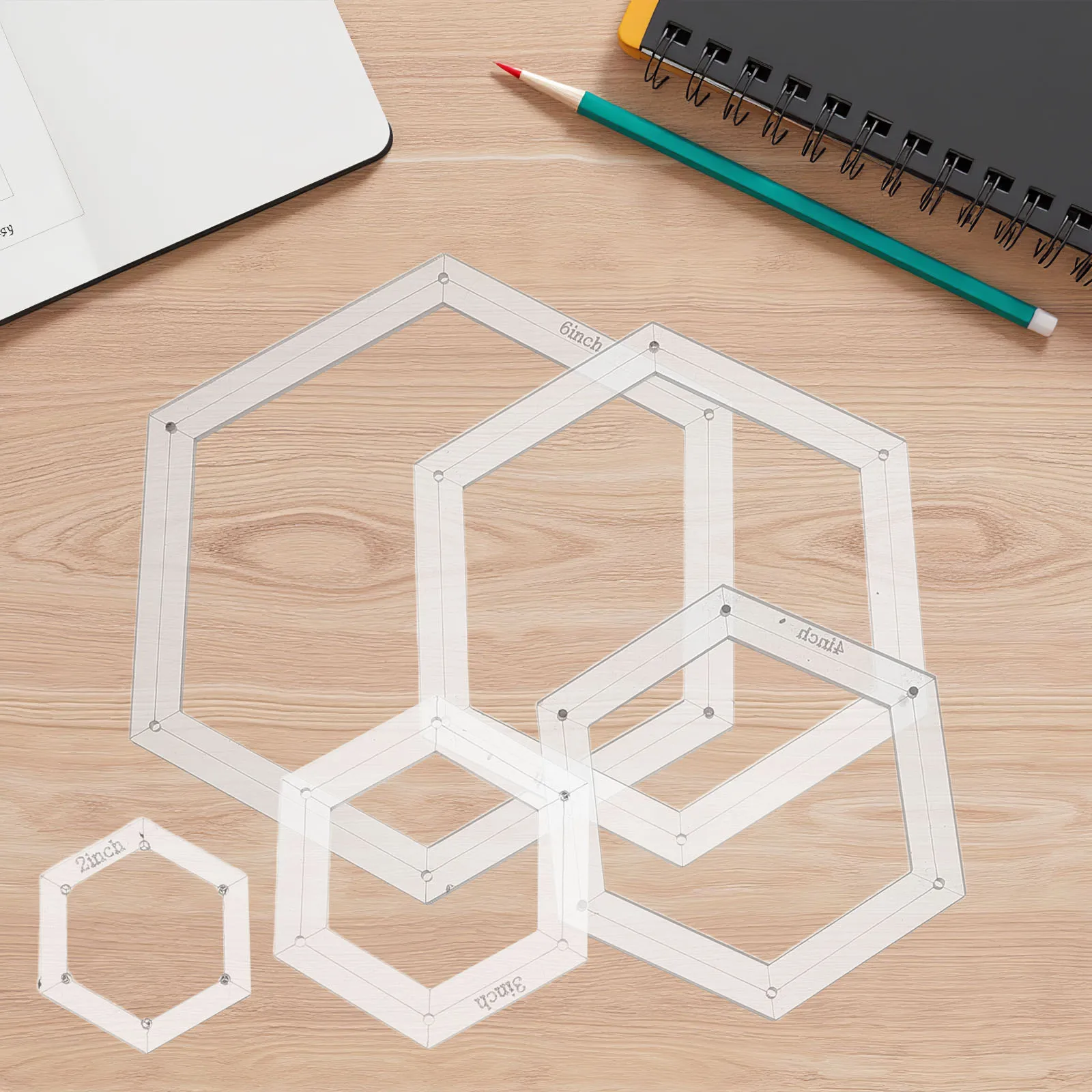 

5pcs Hexagon Templates 2In 3In 4In 5In 6In Patchwork Sewing Rulers Acrylic Craft Tools For Diy Quilting Stencils Beginners